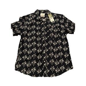 NWT Goodfellow Mens Size L Button Shirt Tropical Print Slim Fit True Navy